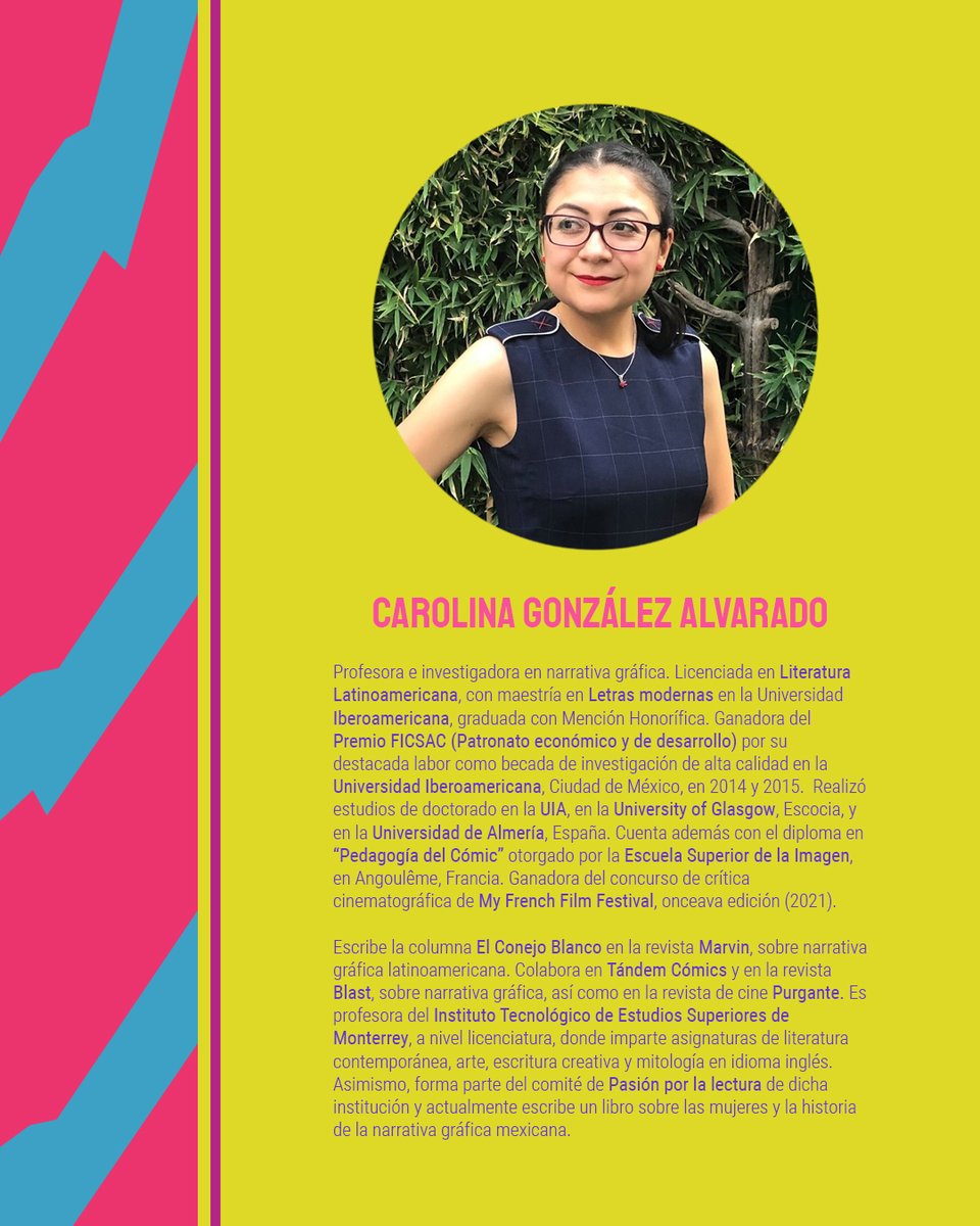 ConceptoContexo's tweet photo. Como ponente invitada tenemos a Carolina González. Próximamente, les daremos más información respecto a su participación y al evento en general. Mientras tanto, te invitamos a conocer más de ella, su trayectoria.
.
.
#narrativagráficamexicana #cómicmexicano #historietasmexicanas https://t.co/HoLrKpsjAj