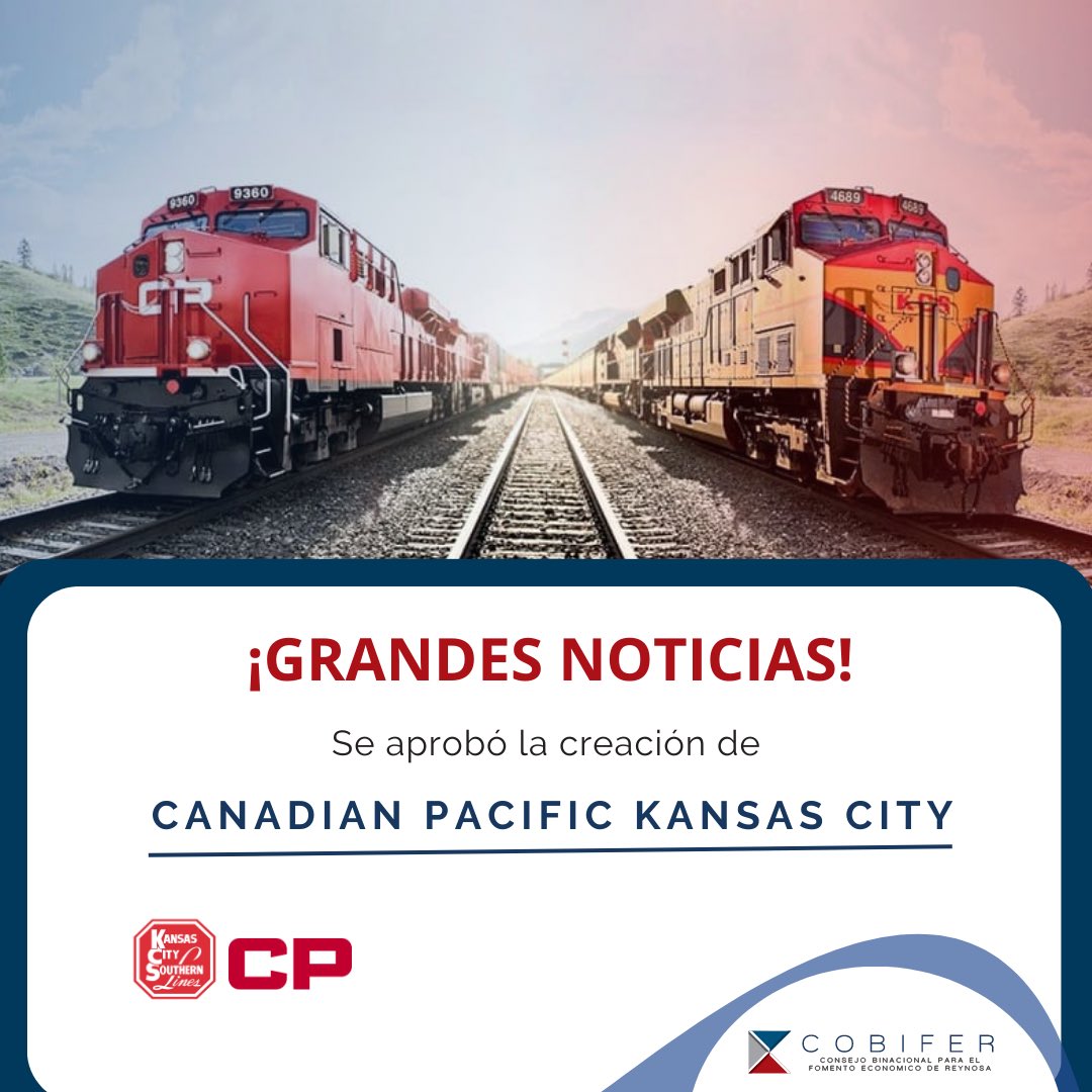 Se aprobó la fusión de Kansas City Southern y Canadian Pacific creando así: Canadian Pacific Kansas City. 🚂 Esta unión mejorará la competencia en la red ferroviaria, brindará beneficios ambientales y permitirá un crecimiento comercial, económico, de empleos e inversiones.🔝
