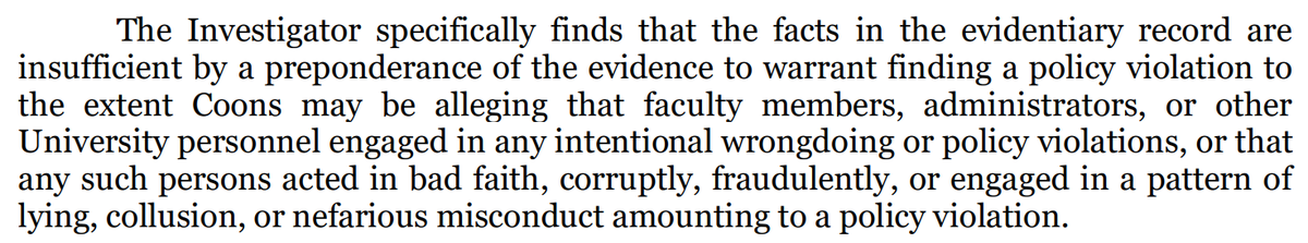 d_faraci's tweet photo. On 8/1/19 @coons_christian met with @bgsu Dean Raymond Craig (https://t.co/w948r3eJkp).
Craig oversaw the report on Coons' allegations about the 2016 hire [image: conclusion]. I believe nothing further has been done about Craig's own allegations of unethical/illegal activity. https://t.co/WicZ6wpT8y