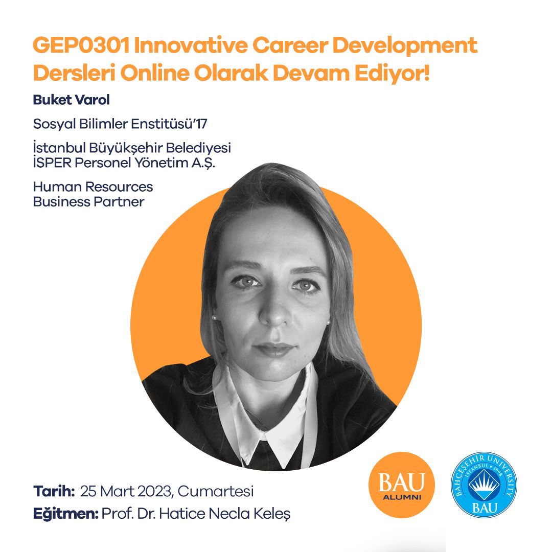 GEP0301 Innovative Career Development dersleri devam ediyor. 👩‍💻

🎓GEP0301 Innovative Career Development dersinin bu haftaki konuğu;  Sosyal Bilimler Enstitüsü’17 mezunumuz,  İstanbul Büyükşehir Belediyesi İSPER Personel Yönetim A.Ş. Human Resources Business Partner Buket Varol.