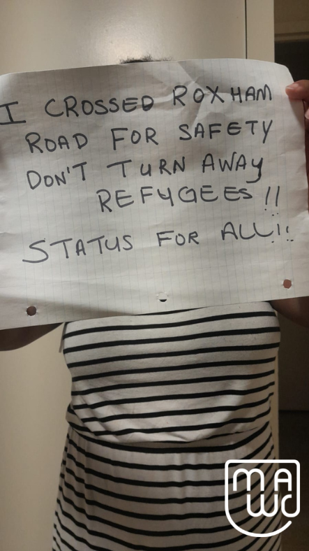 MWACCanada's tweet photo. With just hours left before refugee crossings from the US become dangerous and deadly, our members have a message for PM @JustinTrudeau! 

Join us in sending a message right now! https://t.co/RkeQ1WSb8o https://t.co/5Csf3uqbNB