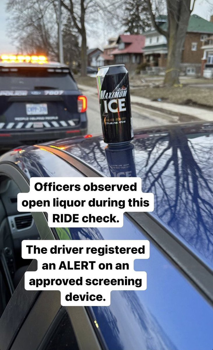 WRPSToday's tweet photo. Officers observed open liquor during this RIDE check.

The driver registered an ALERT on an approved screening device.

#DriveSober #SkipARideWithUs https://t.co/3KOYnENpGg