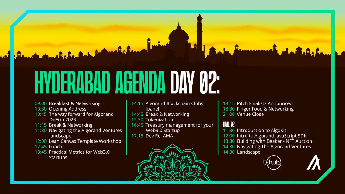 Algo_Bharat's tweet photo. All set here @THubHyd for Day 2 of #AlgorandHackHouse.  We’ve got a packed schedule for our #algofam — learning, building, pitching. Hanging out with 100s of your besties!  Let’s go!  Shaping the future @Algorand🔥 https://t.co/WJnW9CFqAv