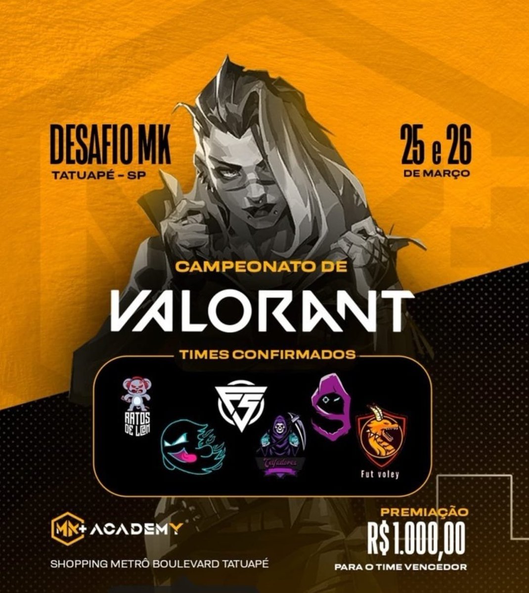 O MESTRE AQUI VAI PRO PRESENCIAL
Este Sábado, a partir das 13h estarei no Shopping Boulevard Tatuapé (SP) narrando o Desafio MK (campeonato de Valorant). É um ambiente aberto, portanto todos podem ir assistir. Bora lá!