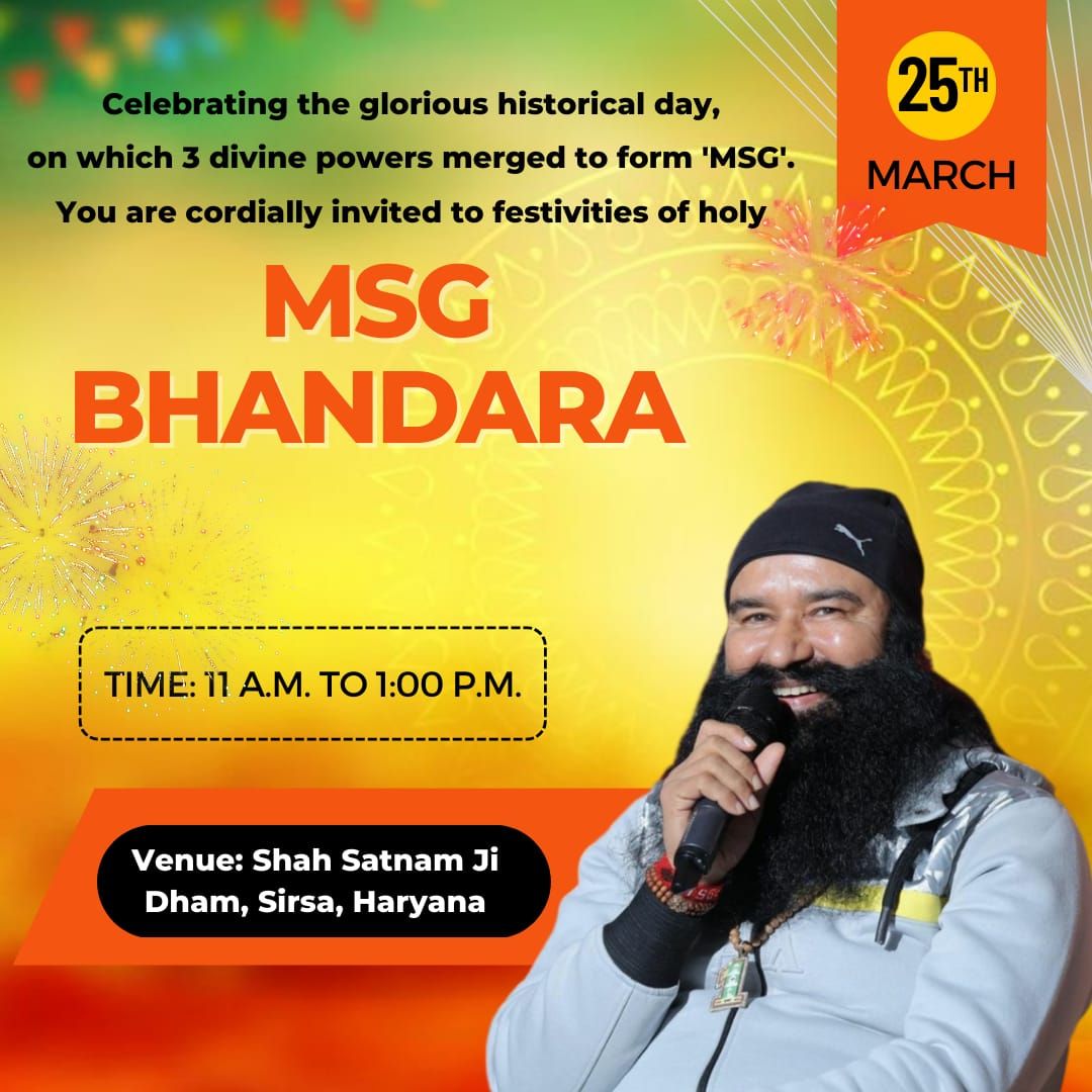 AnitaIn46636255's tweet photo. Many Congratulations to all in this holy Bhandara.
Today is a golden day in the history of Dera Sacha Sauda because on this day, 25March 1973, Shah Satnam Ji Maharaj gave GuruMantra to Saint Gurmeet Ram Rahim Ji &amp; every year from today this day will be celebrated as #MSGBhandara. https://t.co/Tw6pkE1tjh