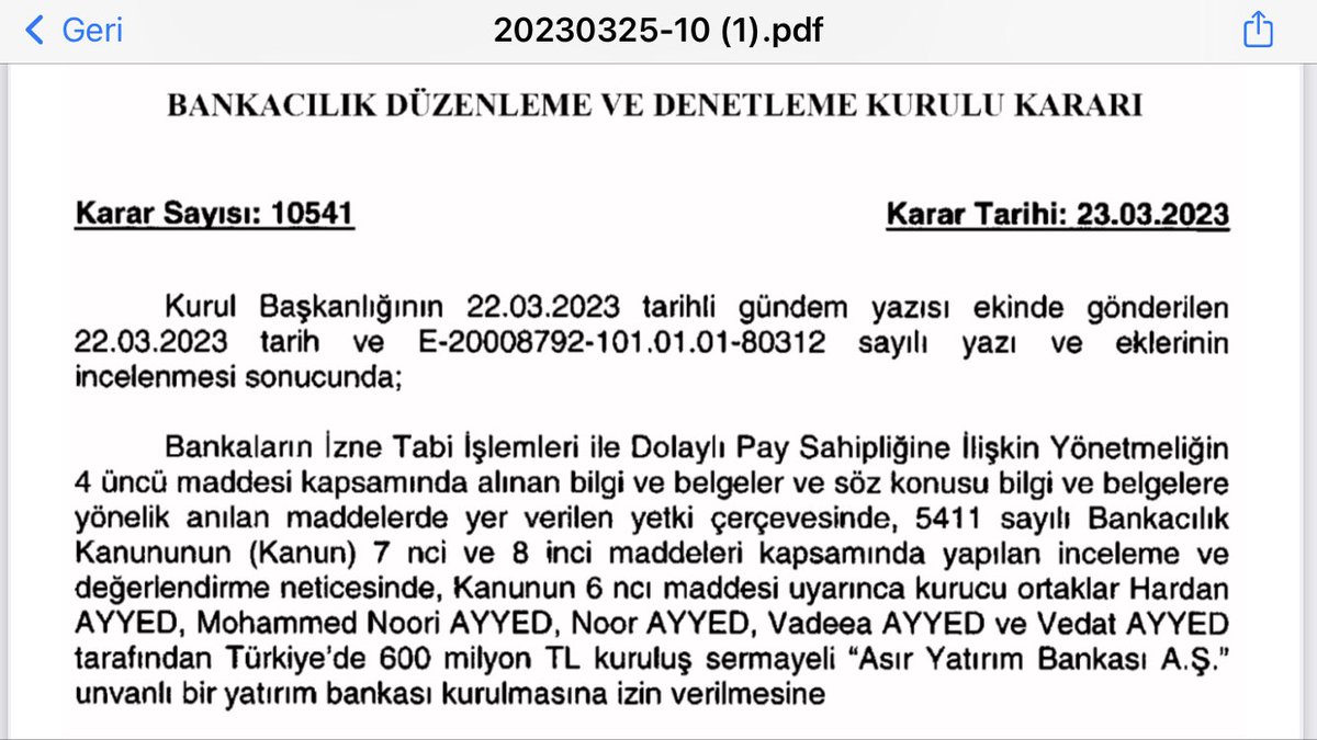 BDDK, BAE Dubai’li Ayyed Ailesi’nin yönetiminde Türkiye’de 600 milyon TL sermaye ile Asır Yatırım Bankası’nı kurmasına izin verdi. Karar Resmi Gazete’de yayımlandı...