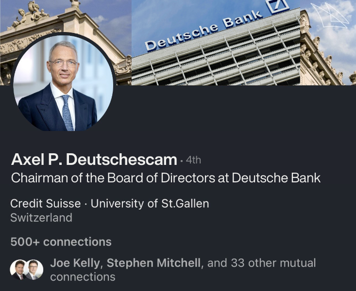 OKavrak's tweet photo. Wow.

The chairman of the board of Deutsche Bank is called Mr. Deutschescam.

We live in a simulation. https://t.co/VzGx051ng9