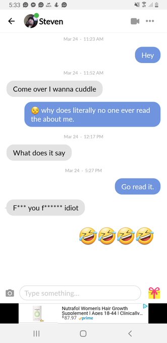 Someone is big mad they weren't given validation. They are still messaging me 🤣🤣🤣 https://t.co/xjxQG