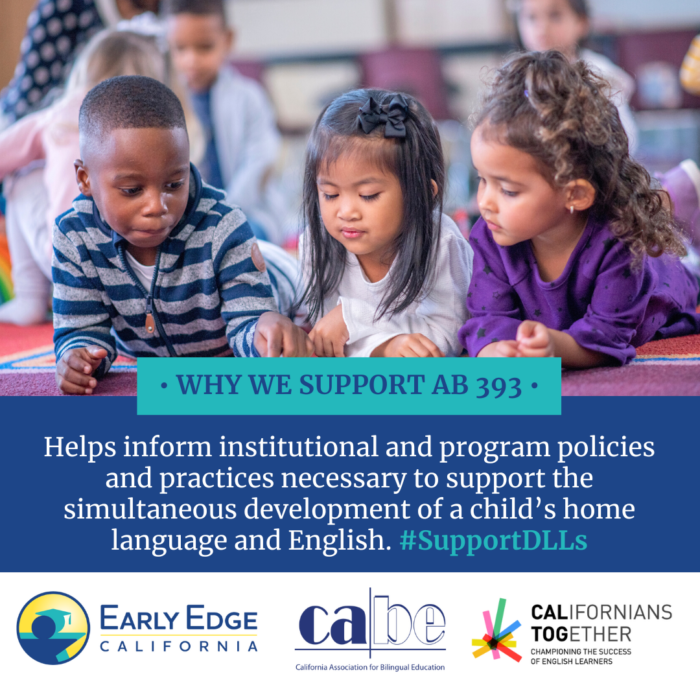 #AB393 is supported by child care advocates like @EarlyEdgeCA , @CABEBEBILINGUAL, & @CalTog 
because it engages families in understanding the benefits of bilingualism & supporting their children in developing their home language. Learn more:
bit.ly/3nnZ6Sb #SupportDLLs