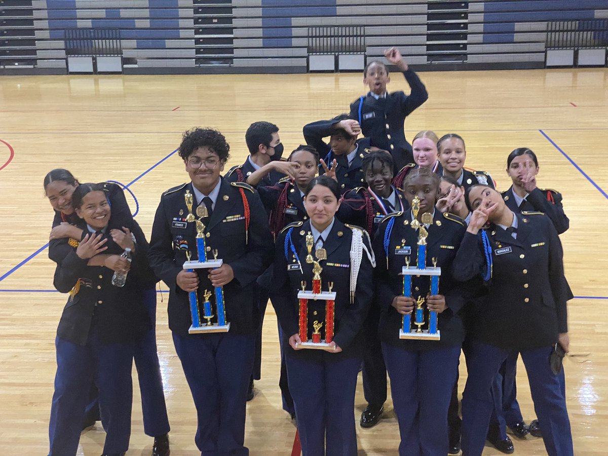 1SGLittlejohn's tweet photo. Team work makes the Dream work. Knightdale JROTC Drill team wins top trophies at Wake Forest drill competition. So proud of these cadets https://t.co/n4uaWUGFTl