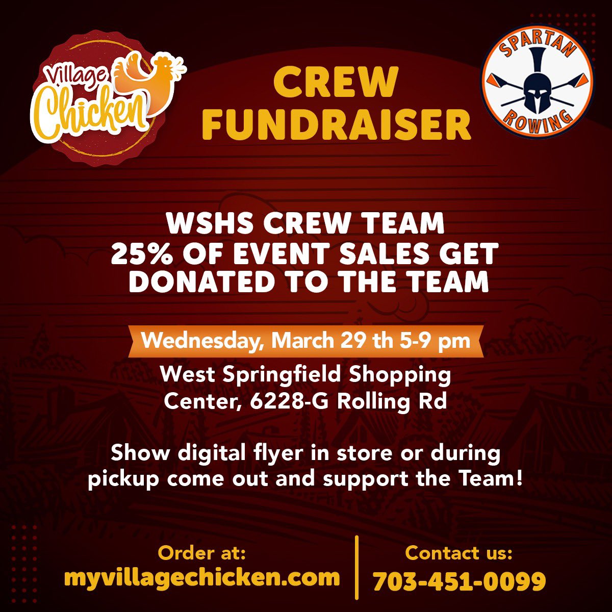 VillageChicken_'s tweet photo. GATHER AROUND SPARTANS ‼️ We are partnering with WSHS Crew Team to host a Fundraiser at our new location. SAVE THE DATE AND SPREAD THE WORD!!! 🚣‍♀️🚣‍♂️ 🚣 https://t.co/W2cnLhPSUZ