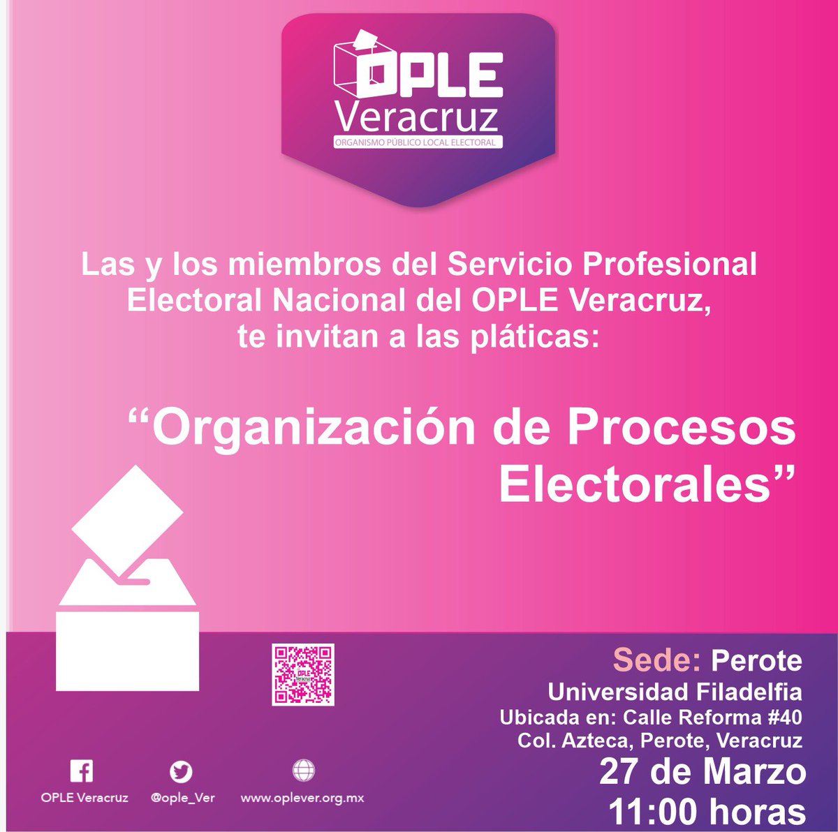 Lourdes_FdezMtz's tweet photo. Les comparto que el lunes 27 las y los #MSPEN del @ople_Ver estarán dando una charla súper interesante en #Perote #Veracruz sobre la organización de elecciones.
¡No se las pueden perder! 🤓🗳️📝 https://t.co/1iU8bu4ei6