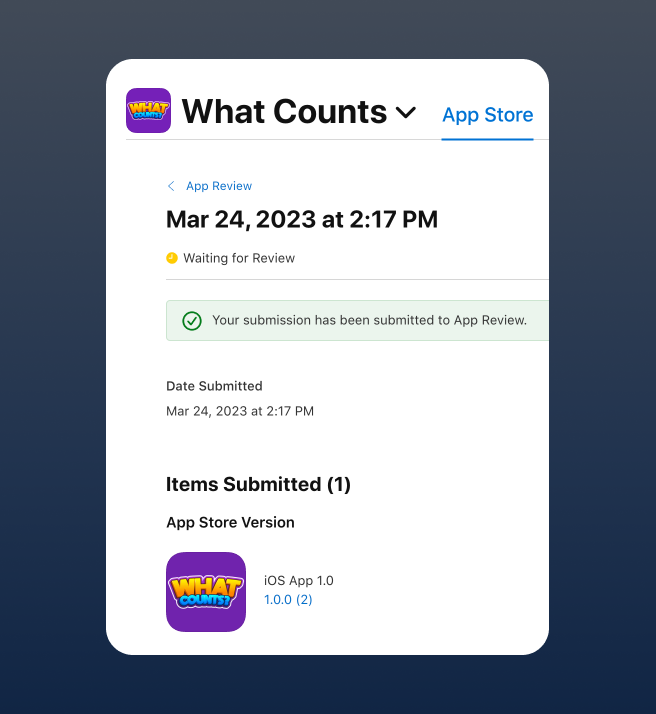 What Counts is officially submitted to the App Store!! 🚀

My first solo app is almost live. Now just patiently waiting for Apple to review. Maybe I shouldn't have submitted EOD Friday 😄

#buildinpublic #mobiledeveloper #flutter #flutterdev