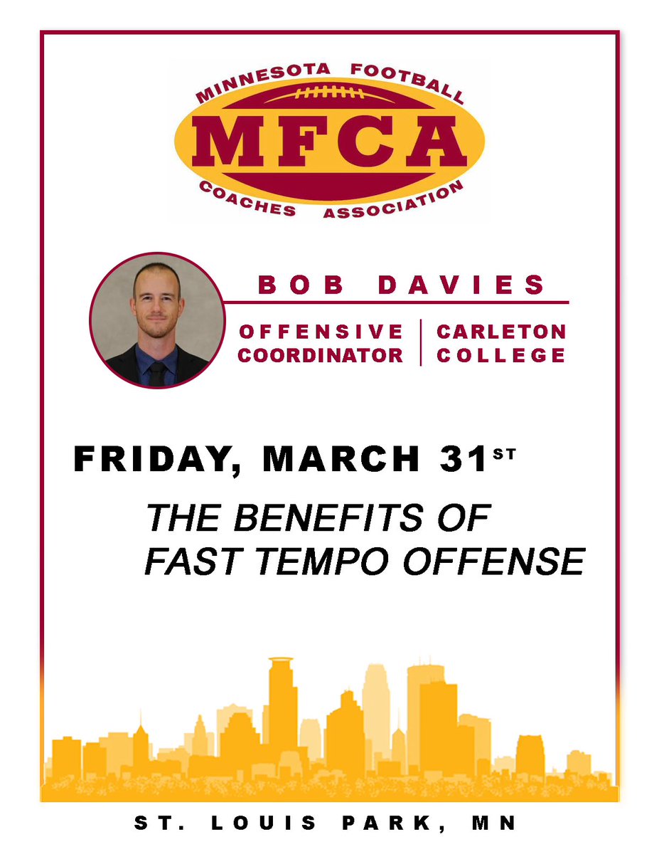 CoachBobDavies's tweet photo. Fired up to talk tempo at the MFCA Clinic next week! @mfca_now 🔥🏈 https://t.co/SVZ5PuZ7Q1