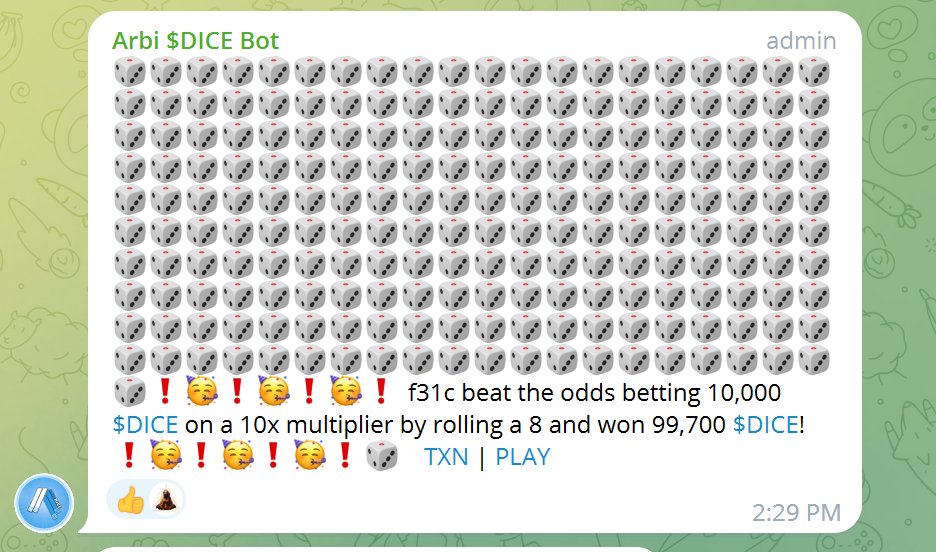 Arbi_Dice's tweet photo. Winning streak continues!

$DICE #ARBIDICE #Arbitrum https://t.co/VO0GYzUMNE