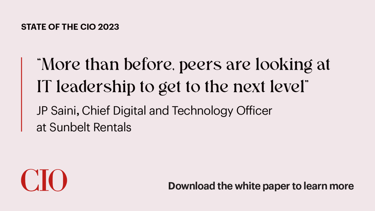 FoundryCo_Inc's tweet photo. JP Saini, Chief Digital & Technology Officer at Sunbelt Rentals share expertise on what’s it like to be an IT leader in today’s business climate. Download the latest white paper highlighting the 2023 State of the CIO research to learn more: https://t.co/yJ5LuzHKYs #StateoftheCIO https://t.co/s7PHLw0uTX