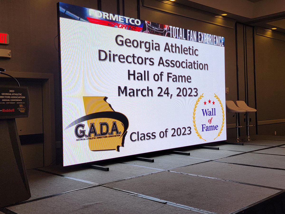 GADACOACHES's tweet photo. The @GADACOACHES Hall of Fame Induction Ceremony was a success seeing two great athletic leaders join such a prestigious group. Congrats to Karl Bostick and Max Dowis and their families. #GADA23 https://t.co/6mK14ZGXg3
