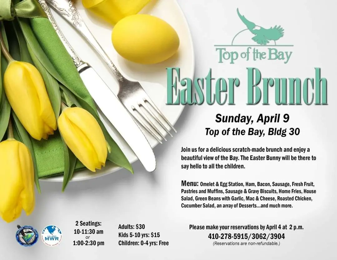 Easter Brunch with a view at Top of the Bay... Sunday, April 9th. Call 410-278-5915 to reserve your table.