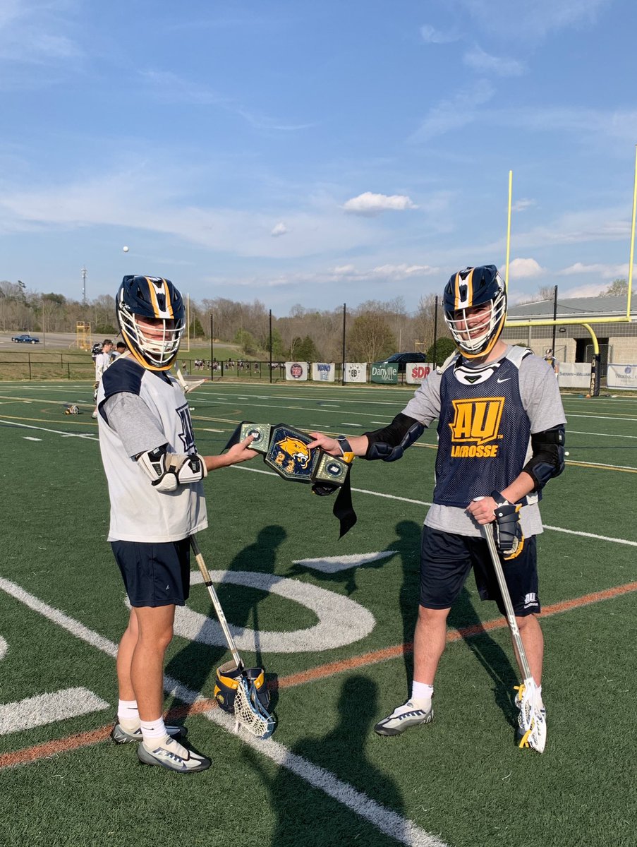 AverettMLax's tweet photo. Last Week’s Cougar Champ, Chris Chimera, handing off the Cougar Belt to this Week’s Champ, Dawson Hobbs. #AUMLAX #CougarChamp https://t.co/dzPiXNVNcO