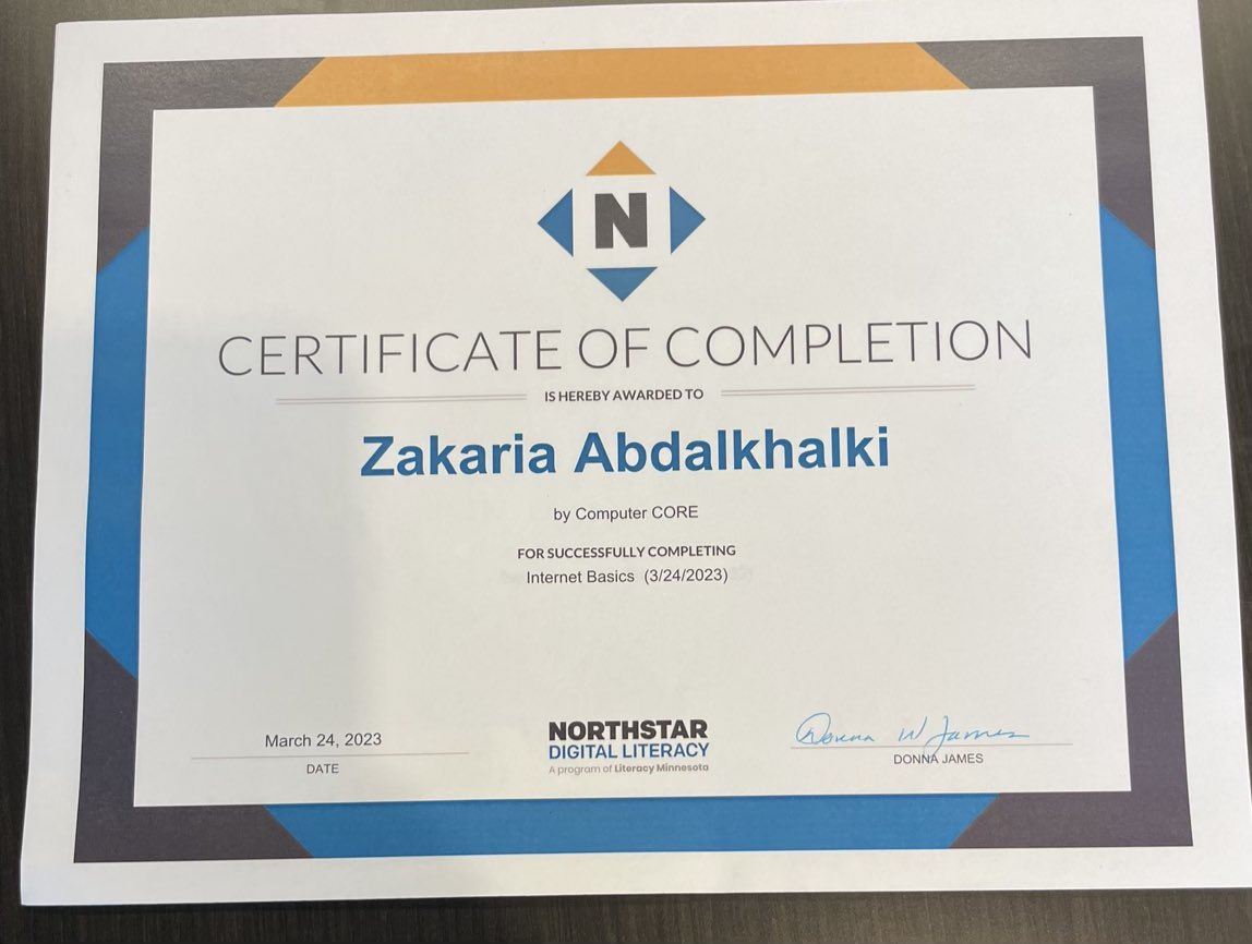 ComputerCORE's tweet photo. Congratulations Zak on receiving two Northstar Literacy certificates today!
#DigitalInclusion #northstardigitalliteracy #seaportfoundation #computercore #computerclasses #alxcommunity https://t.co/XjiTIUIPkt