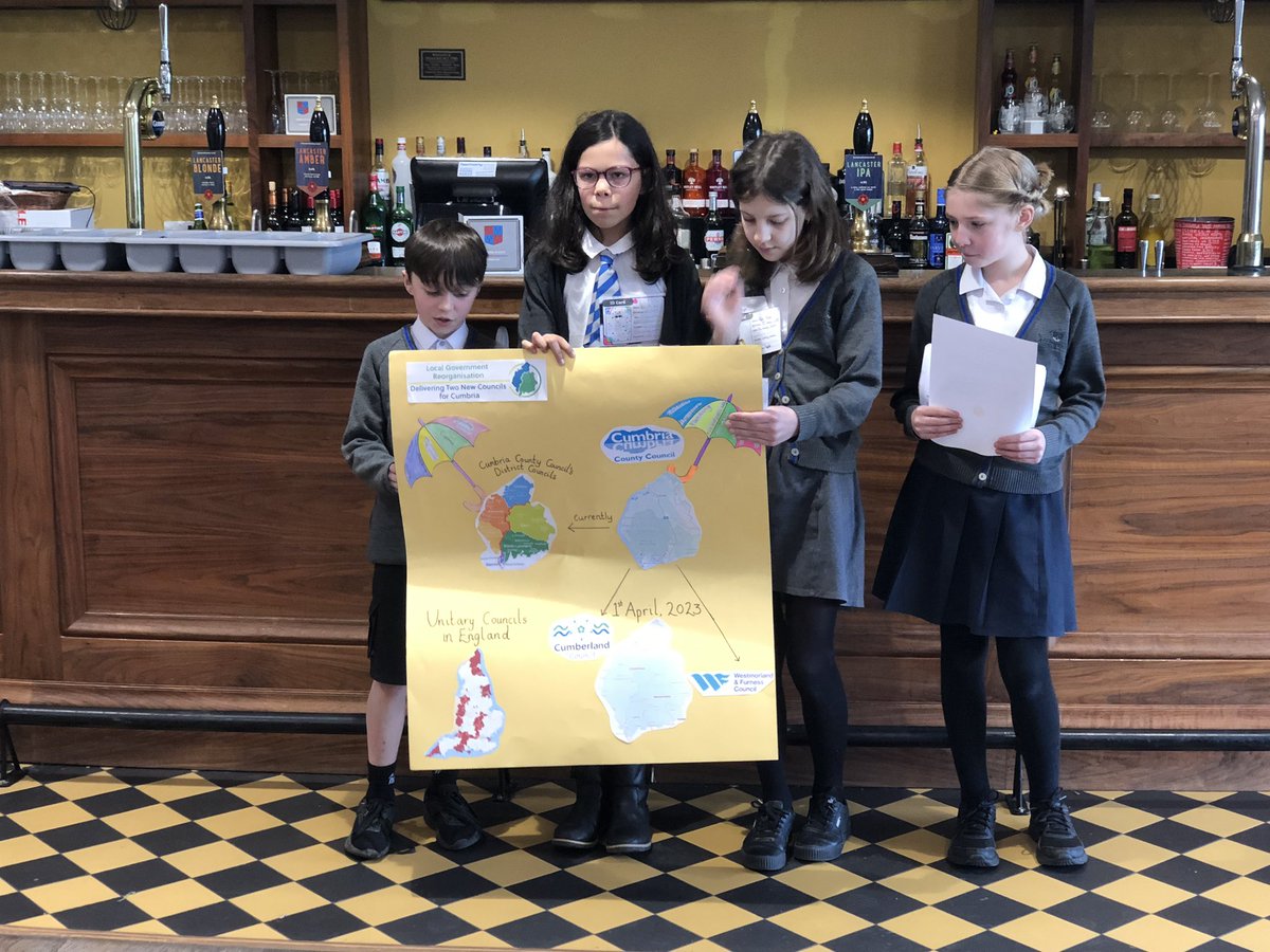 allithwaitenews's tweet photo. The school council enjoyed meeting the mayor of Kendal at pupil parliament today. The focus today was on Cumbria County Council becoming two new unitary councils, Westmorland and Furness Council and Cumberland Council. https://t.co/h1AWvNpIyx