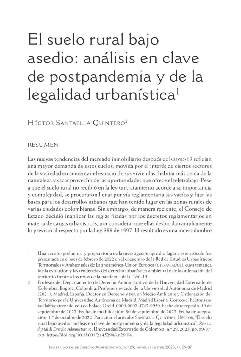 RevistaDDerAdm's tweet photo. 🚨#Recomendado🧐 #RDDA
Compartimos con ustedes el artículo del número 29 de la RDDA titulado “El suelo rural bajo asedio: análisis en clave de postpandemia y de la legalidad urbanística”, de Héctor Santaella Quintero.
Encuéntralo aquí 👇
https://t.co/H4KyE0bm8w https://t.co/nqR2eMN4lU