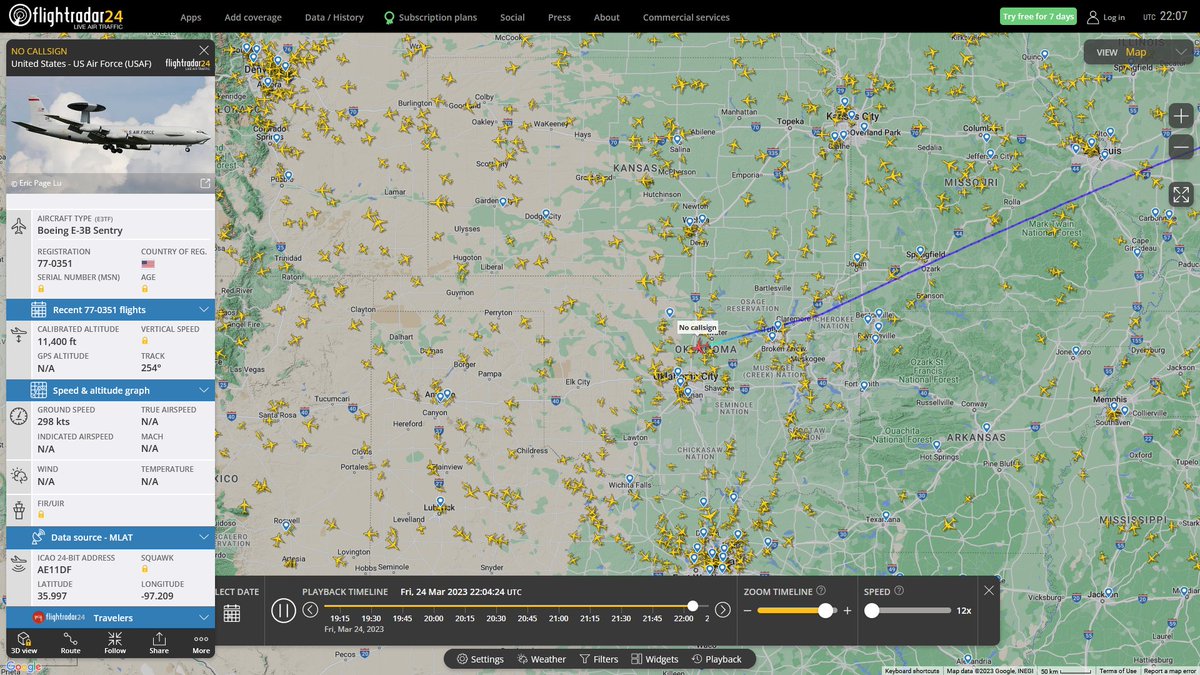 Mar. 25, 2023
#33rd Air Base #Bangor #Tinker Air Force Base

#NoCALLSIGN / #NOVA50 #AE11DF USAF E-3B Sentry