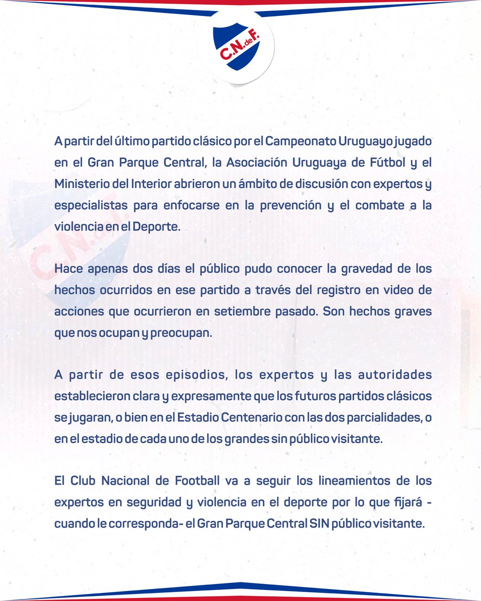 Nacional's tweet photo. 📌 Comunicado oficial del Club Nacional de Football.

➡️ Fundamentación completa: https://t.co/BIjOwN4mNa https://t.co/ol9WNxDsSu