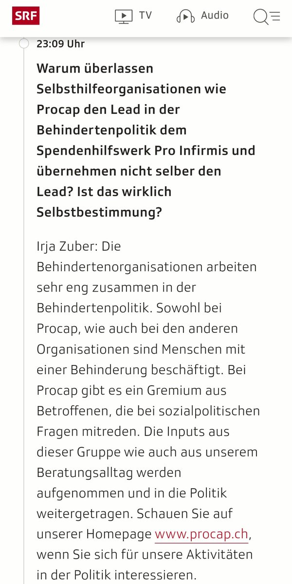 MatthiasEngel09's tweet image. Auch die Selbsthilfeorganisation #Procap leistet (notabene seit 1930) viel politische Arbeit für Menschen mit #Behinderung. Wichtiges Statement im #srfarena-Chat. #Inklusion srf.ch/news/srf-news-…
