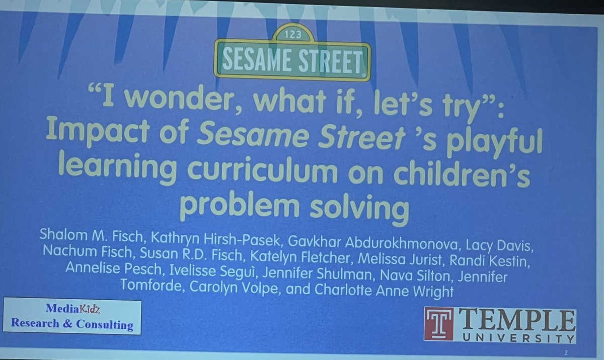 GAbdurokhmonova's tweet photo. So proud to have contributed to this AMAZING project on the impact of @sesamestreet playful learning on promoting children’s STEM-based skills. Working with @KathyandRo1, @KatelynKFletche, @charannewright, the entire Temple U &amp; Sesame team was a blast!! #SRCD23 https://t.co/f72KIIyyWv