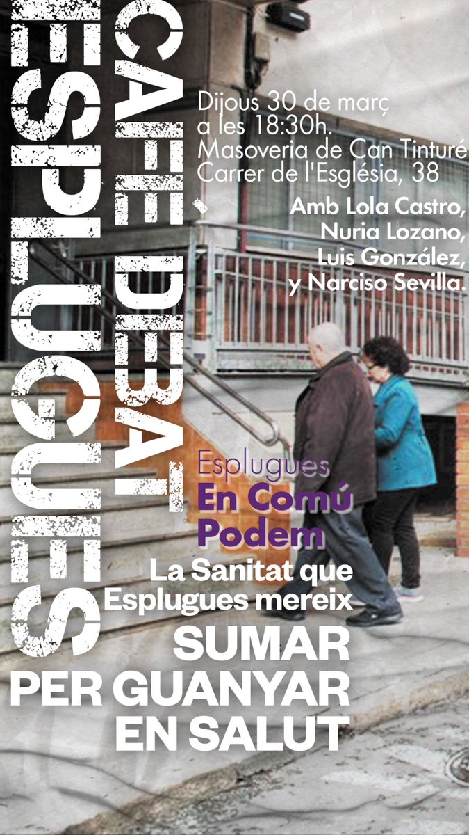 jordiduarte70's tweet photo. Dijous dia 30 a les 18:30 a la Masoveria, Carrer de l'Església, 38.Cita imprescindible i necessària per construir futur a Esplugues. És de sentit comú defensar la sanitat pública. Esplugues fa temps que ho necessita. @EsplEnComuPodem https://t.co/BlQIRZxnGD