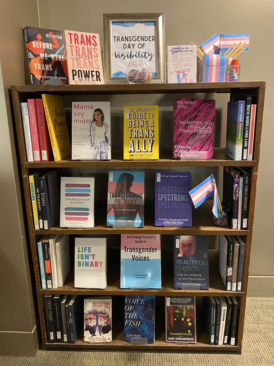 Here’s my library’s Transgender Day of Visibility display! It will stay up through through April 5th.💖 #TransRightsReadathon