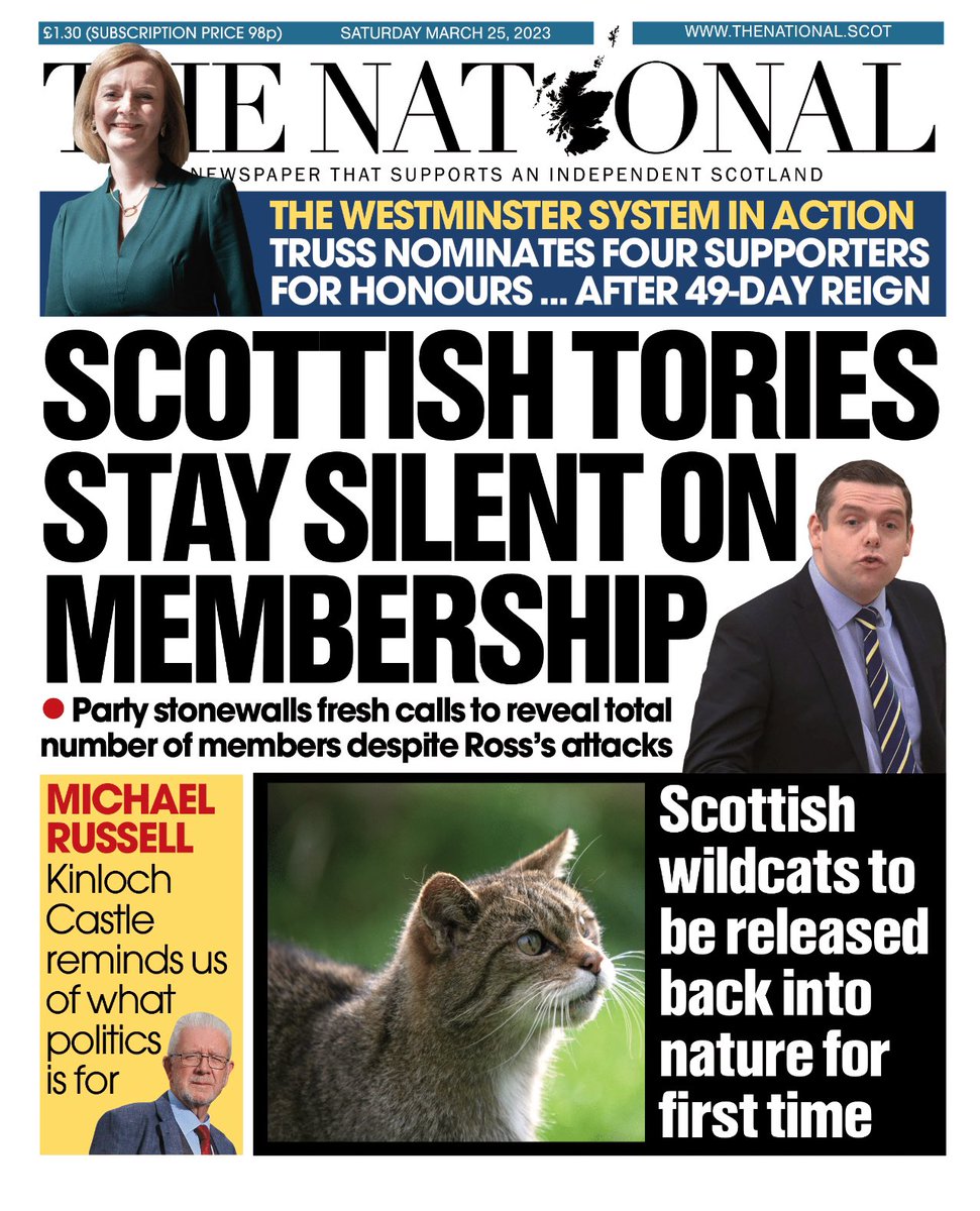Here is Saturday’s front page from the: #TheNational #TomorrowsPapersToday Scottish Tories stat silent on membership