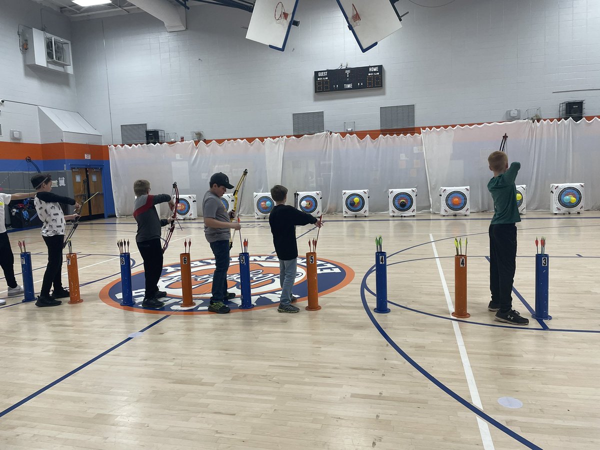 NatcherElem's tweet photo. We are in the final days of our archery club meeting. Today our archers shot at balloons and playing cards. Had a couple archers get a bullseye in the process. #habithub https://t.co/gSj9jaqNu9