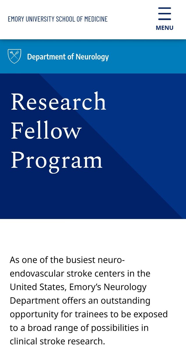 Research Fellow, Neurology 
Emory University School of Medicine 

-No application details. Contact main Neuro depart. 

med.emory.edu/departments/ne…

#MedTwitter #MedStudentTwitter #MedEd #MATCH2023 #MATCH23  #PathMatch2023  
#GenSurgMatch23

#SOAP2023 #SOAP23 
#IMG #IMGs #paths2match