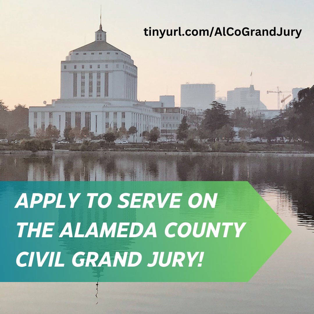 .@AlamedaSuperior is recruiting for the 2023-2024 Civil Grand Jury. Applications are accepted on a rolling basis and are reviewed each spring for service beginning July 1. Learn more and apply by visiting tinyurl.com/AlCoGrandJury.