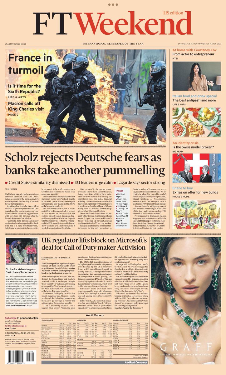 The Press Room From TSC News (@channel_tsc) on Twitter photo 2023-03-24 22:31:49 Here is Saturday’s front page from the: #FinancialTimes International #TomorrowsPapersToday France in turmoil Here is Saturday’s front page from the: #FinancialTimes International #TomorrowsPapersToday France in turmoil