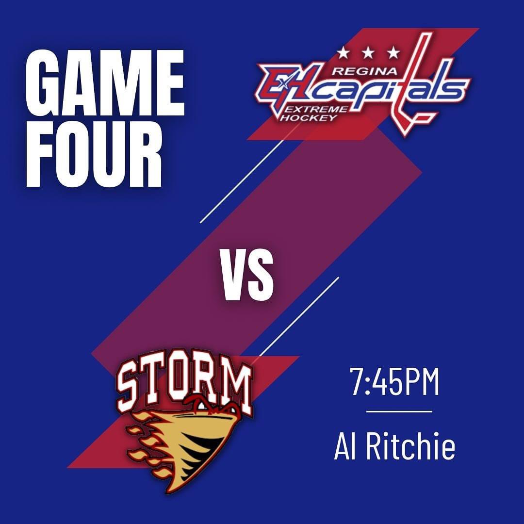 💥GAME FOUR 💥 

Back at home tonight, puck drops at 7:45pm at the Al Ritchie.
Come out and support your Caps! 🔴🔵
@PJHLSask #YQR #Regina #ReginaCapitals