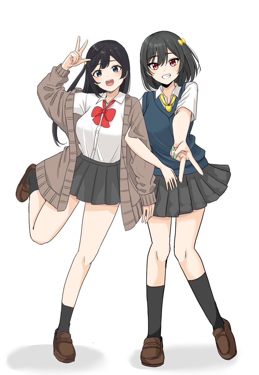 yuuki setsuna (love live!) multiple girls 2girls black hair school uniform v cardigan one side up  illustration images