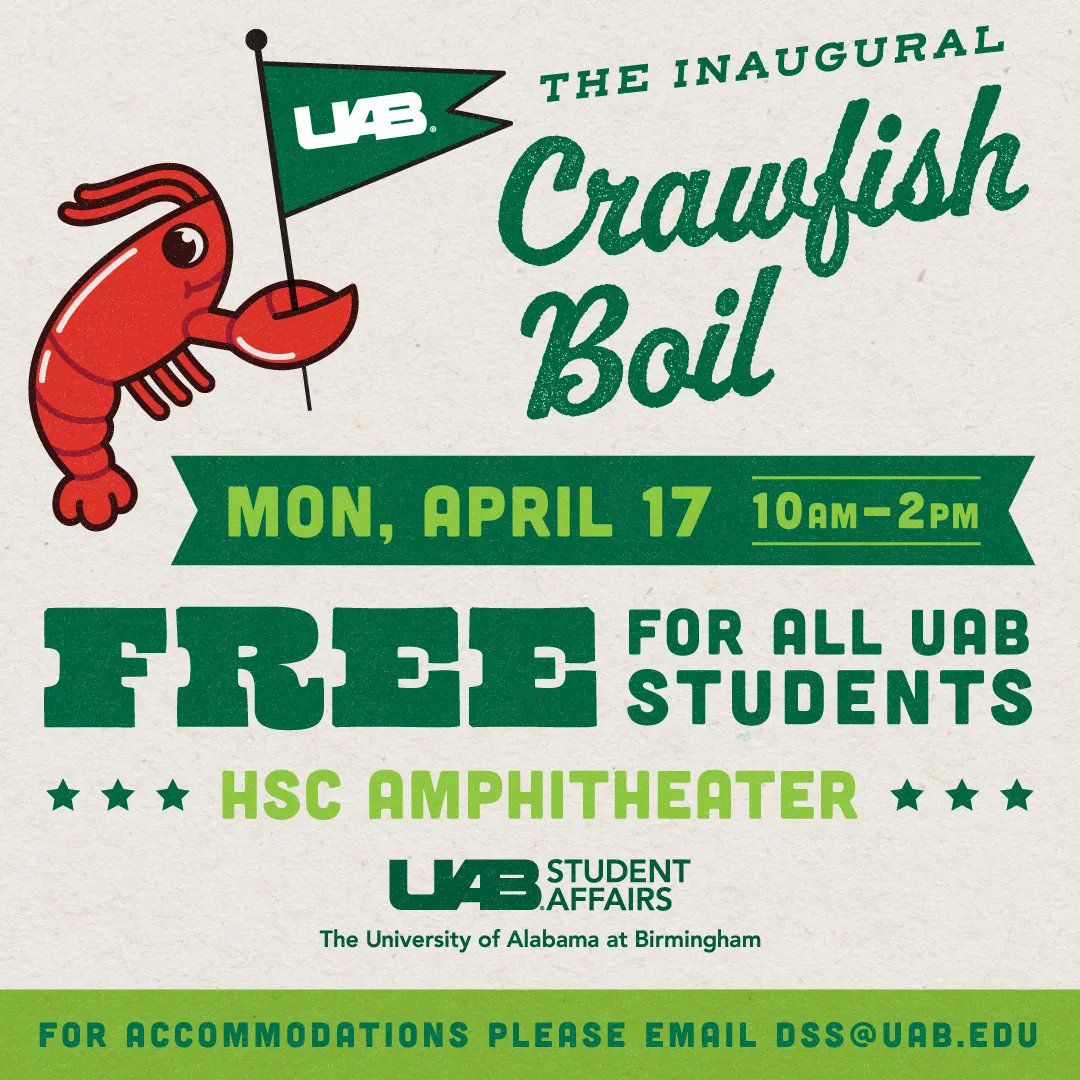 Save the date! 📆 We're having a crawfish boil in the Hill Student Center ampitheater! Come out and enjoy a seafood feast as we celebrate this semester's #StressLessWeek ! Don't eat crawfish? No problem! Alternate dishes and food trucks will be available that day! 😋