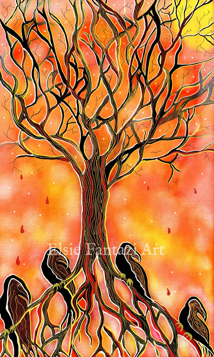 ElsieFantazi's tweet photo. The Blood Tree Crows #crows #bloodtree #tree #art #ArtistOnTwitter #artist #birds #BirdsOfTwitter https://t.co/hQRPrk0kMf