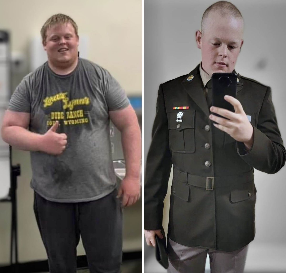 RecruitingTruth's tweet photo. Something positive for you guys. The new ARMs program worked for this young man. He came in to me in 2020 weighing 350. By last summer he was down to 250. He went to Ft Jackson for the new ARMs program and then Basic and AIT total results today he's down to 220.#beallyoucanbe https://t.co/KujYSp7WwV