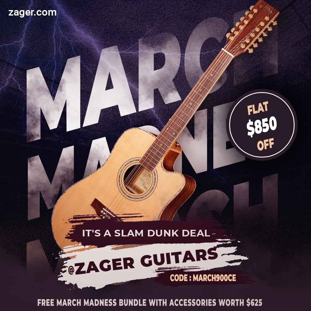 Zager_Guitars's tweet photo. THE MARCH MADNESS SAVINGS CONTINUE! 🏀💰Get up to $850 OFF + FREE Accessories Bundle! 

🛒 Shop at https://t.co/04NGxAok6v

#MarchMadness #MarchMadness2023 #MarchMadnessSale #Zager #ZagerGuitar #AcousticGuitar #Guitar #Guitars #GuitarSale #EasyPlay #EZPlay https://t.co/XPnVxBhdkM