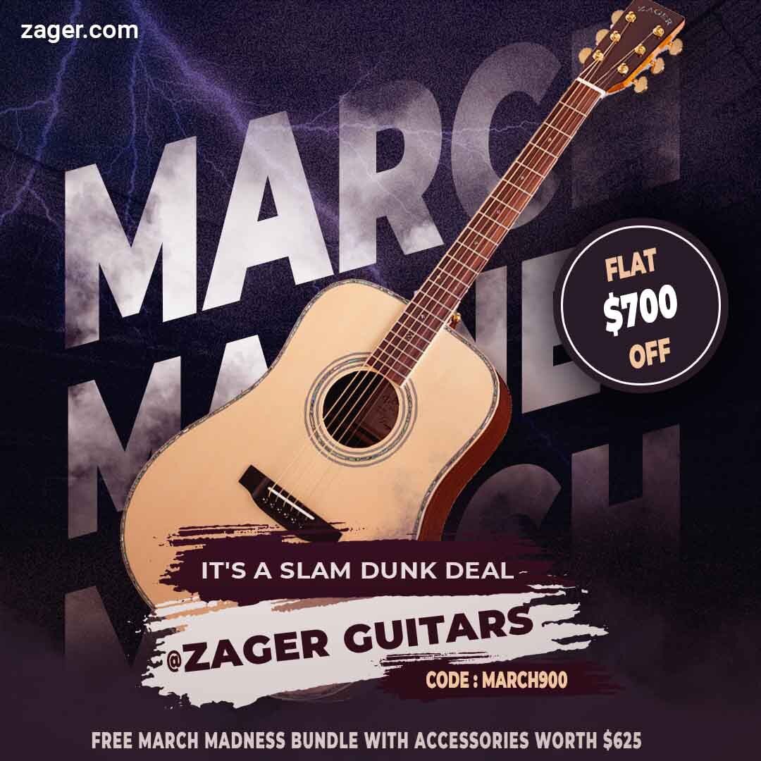 Zager_Guitars's tweet photo. THE MARCH MADNESS SAVINGS CONTINUE! 🏀💰Get up to $850 OFF + FREE Accessories Bundle! 

🛒 Shop at https://t.co/04NGxAok6v

#MarchMadness #MarchMadness2023 #MarchMadnessSale #Zager #ZagerGuitar #AcousticGuitar #Guitar #Guitars #GuitarSale #EasyPlay #EZPlay https://t.co/XPnVxBhdkM
