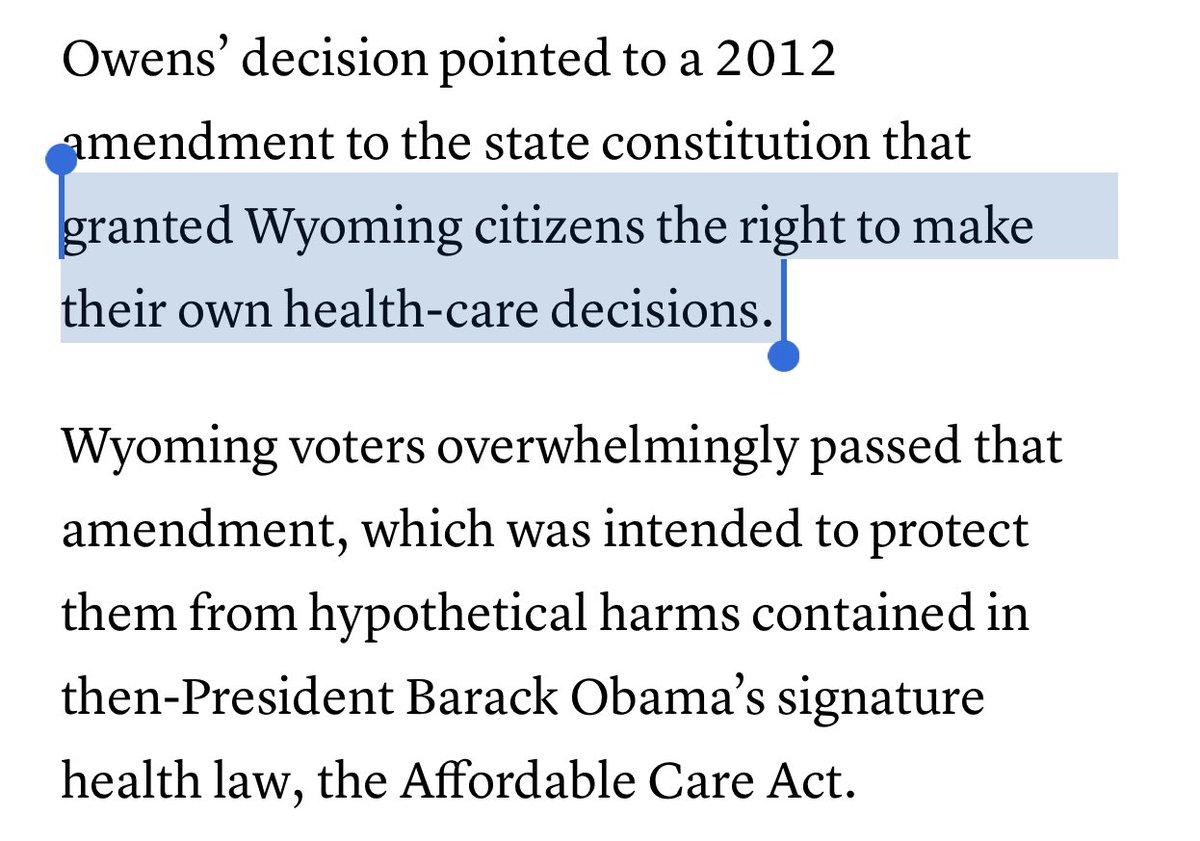 JordanUhl's tweet photo. Republican attempts to ban abortion in Wyoming were just blocked by Republican attempts to block Obamacare. Incredible. https://t.co/pWjQHwumpT