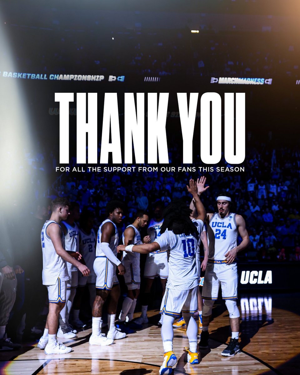 UCLAMBB's tweet photo. To all our fans and alumni …

𝐓𝐇𝐀𝐍𝐊 𝐘𝐎𝐔 for all of your love &amp; support of this team all season long.

#GoBruins 💙💛 https://t.co/bK51bu1Pyj