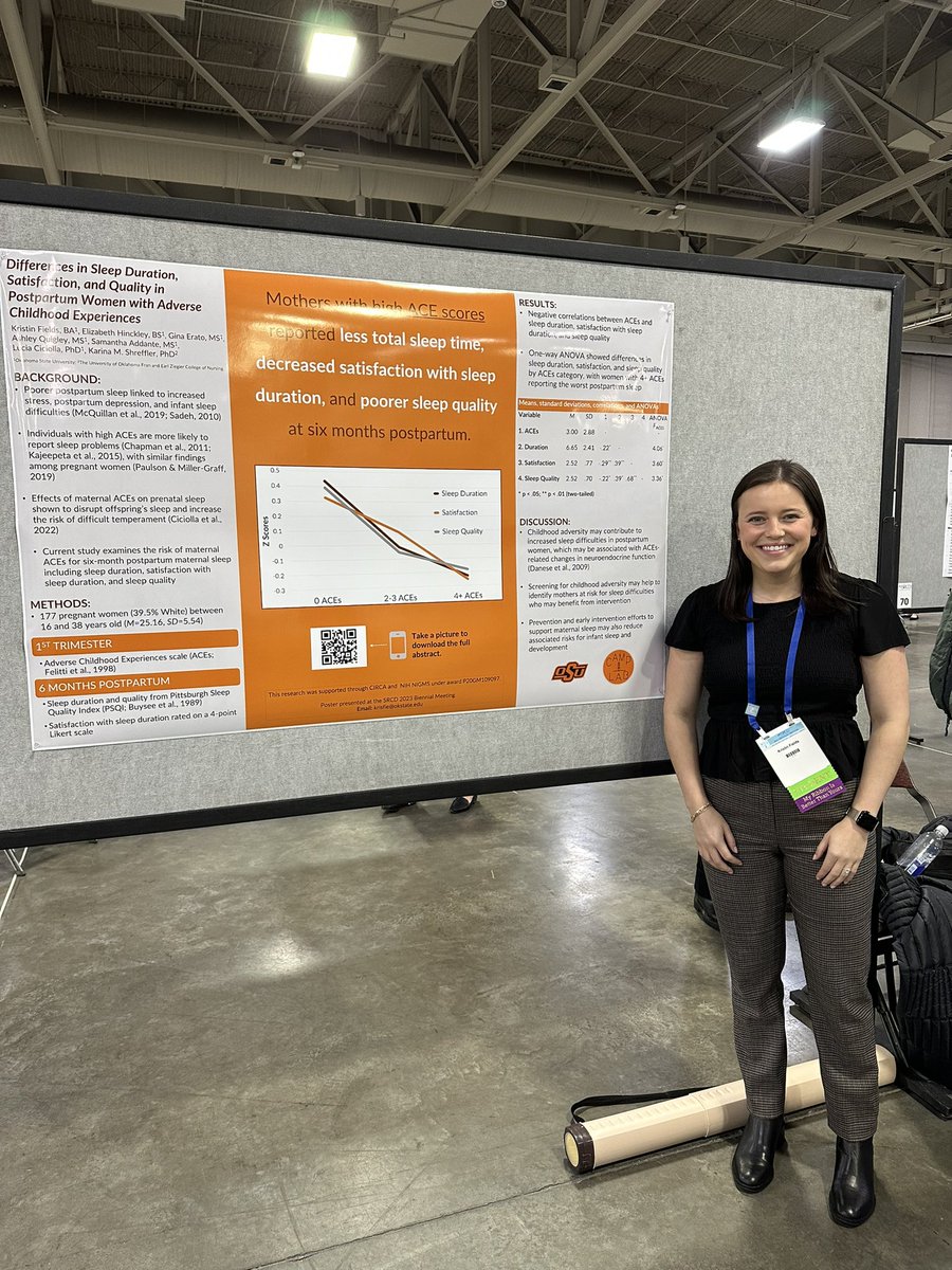 kfcreech's tweet photo. Poster presentation examining ACEs and sleep outcomes in postpartum mothers 💤👩‍👧 #SRCD2023 @LuciaC_PhD https://t.co/szgL8h2JIE