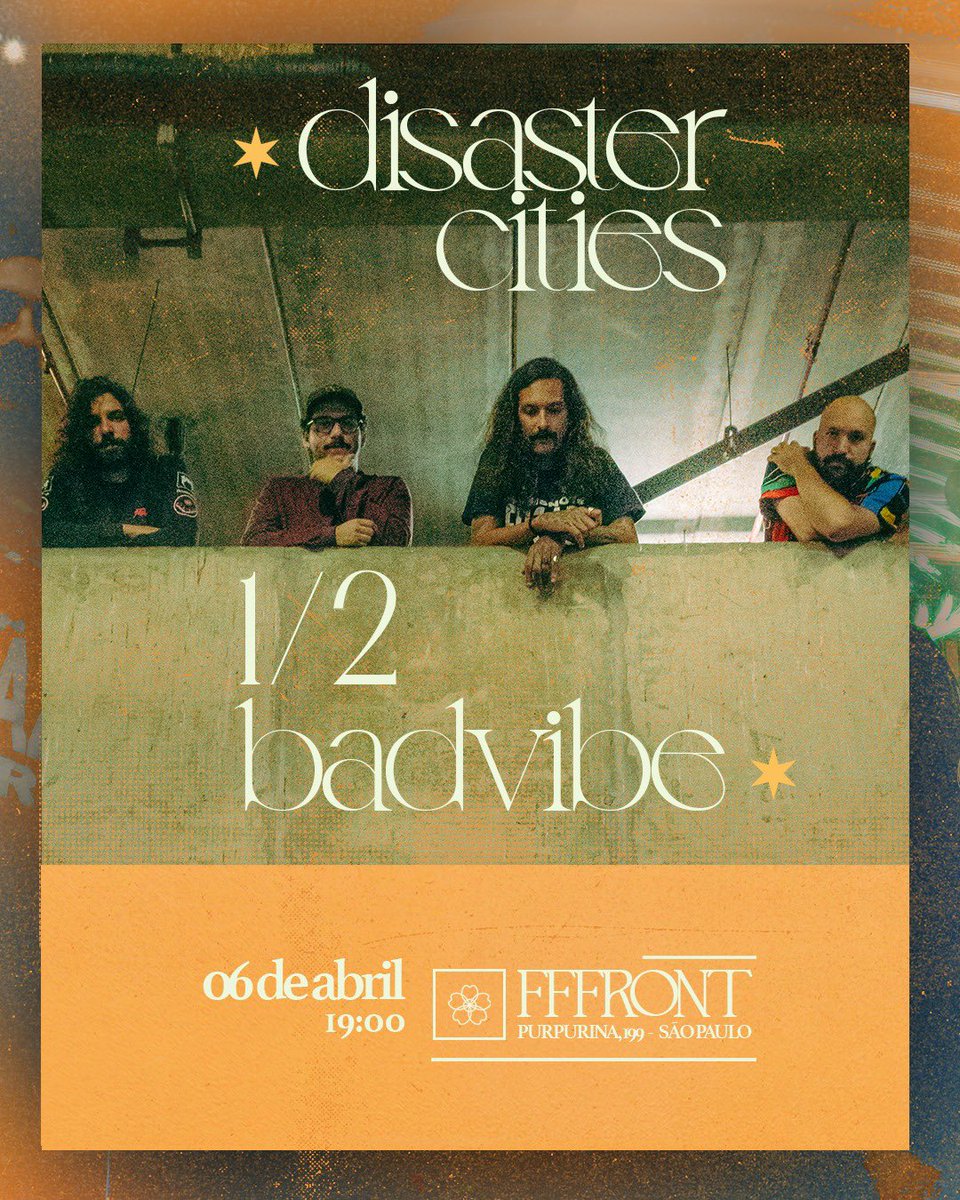 disastercities's tweet photo. DISASTER CITIES + 1/2 BADVIBE voltando oficialmente aos palcos! 06 de Abril, 19h00 não queremos nada menos do que todas as pessoas no @fffront!

Lançamento ERASING KARMA

R$25 antecipado, R$35 na porta
Ingressos antecipados via pix: disastercities@gmail.com https://t.co/6dpDHvrueN