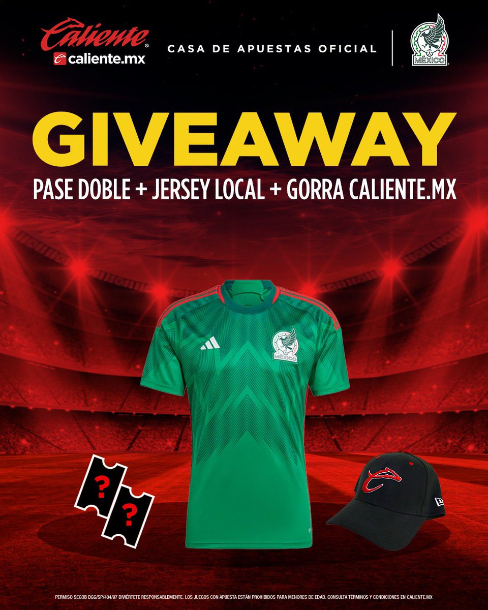 werevertumorro's tweet photo. 🇲🇽⚽GIVEAWAY MEXA⚽🇲🇽

GANA UN PASE DOBLE PARA EL MÉXICO VS JAMAICA,JERSEY DE @miseleccionmx Y GORRA de @calientesports 🎟️🇲🇽⚽

1️⃣ Dale RT y ❤️
2️⃣ Síganme, a @calientesports en TW e IG 📲 https://t.co/H90ZWsFa1N
3️⃣ Comenta este tuit con los HT's #MásAcciónMásDiversión 🔥 https://t.co/LAuAasLvZ4