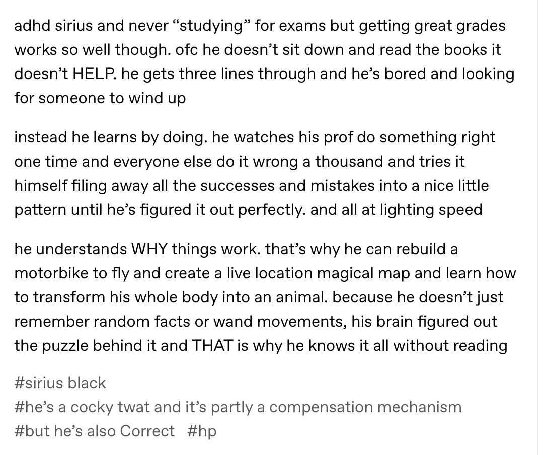 this person is so right omgf i love smart and clever sirius with adhd